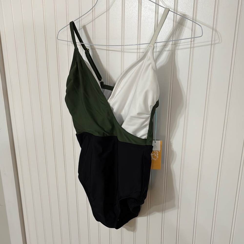 Kona Sol Green, White, and Black One Piece Swimsuit